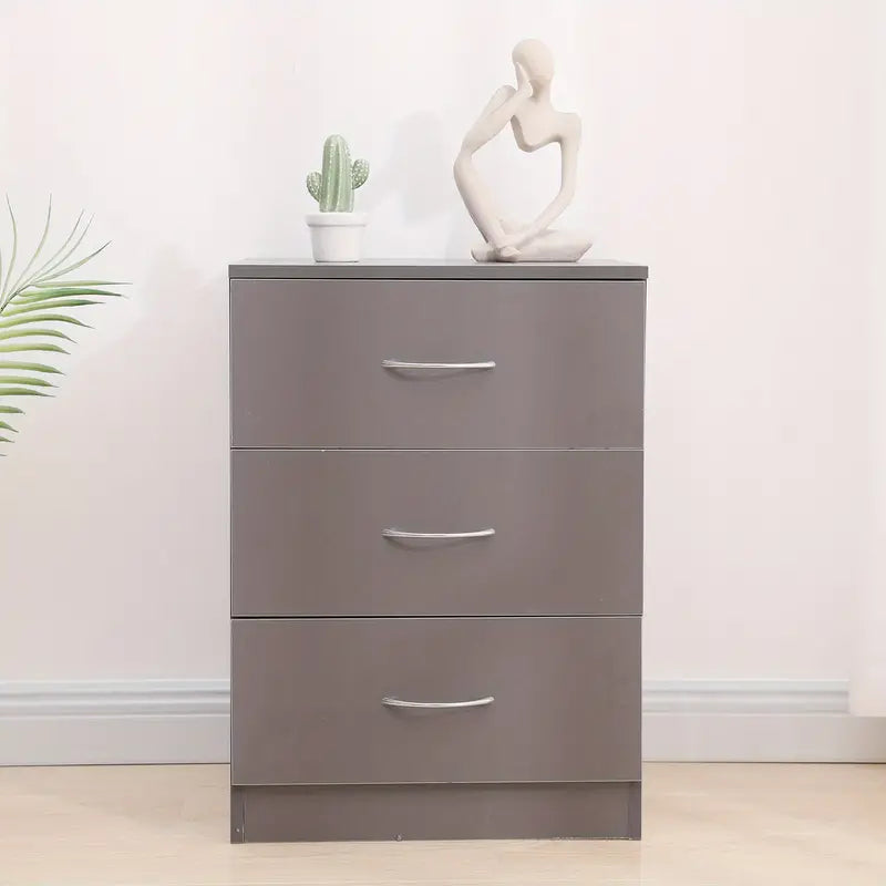 Modern Gray Bedside Table with 3 Drawers