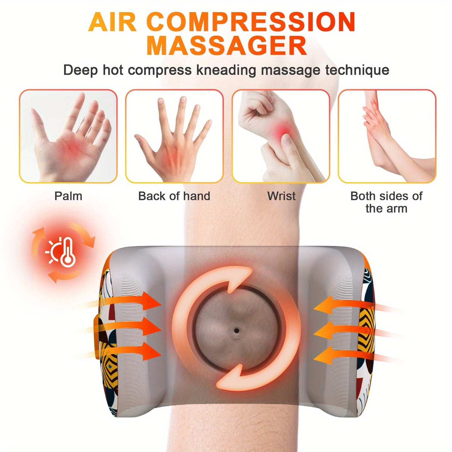 Electric Hand Massager with Acupoint Heated Air Compression(Orange)