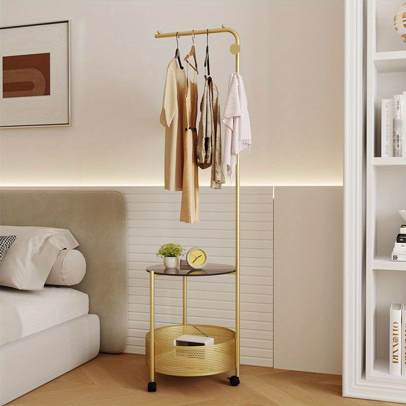 Golden Freestanding Clothing Rack with Shelves
