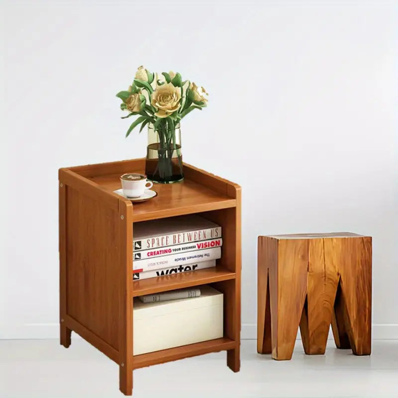 Bamboo  Bedside Table with Open Shelves - Tawny
