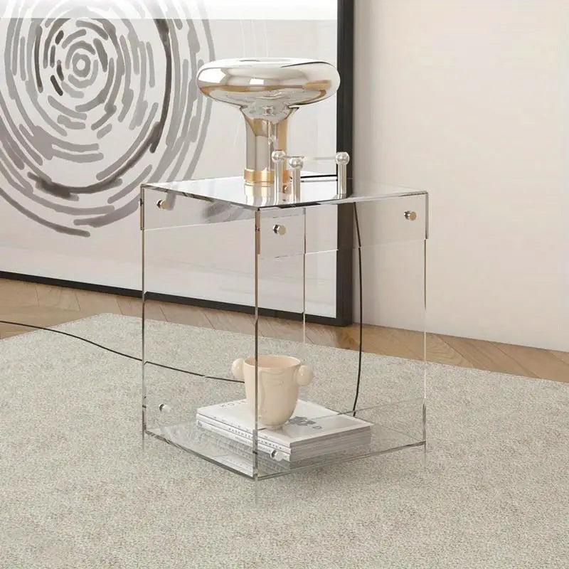 Transparent Acrylic Side Table - Storage Shelf