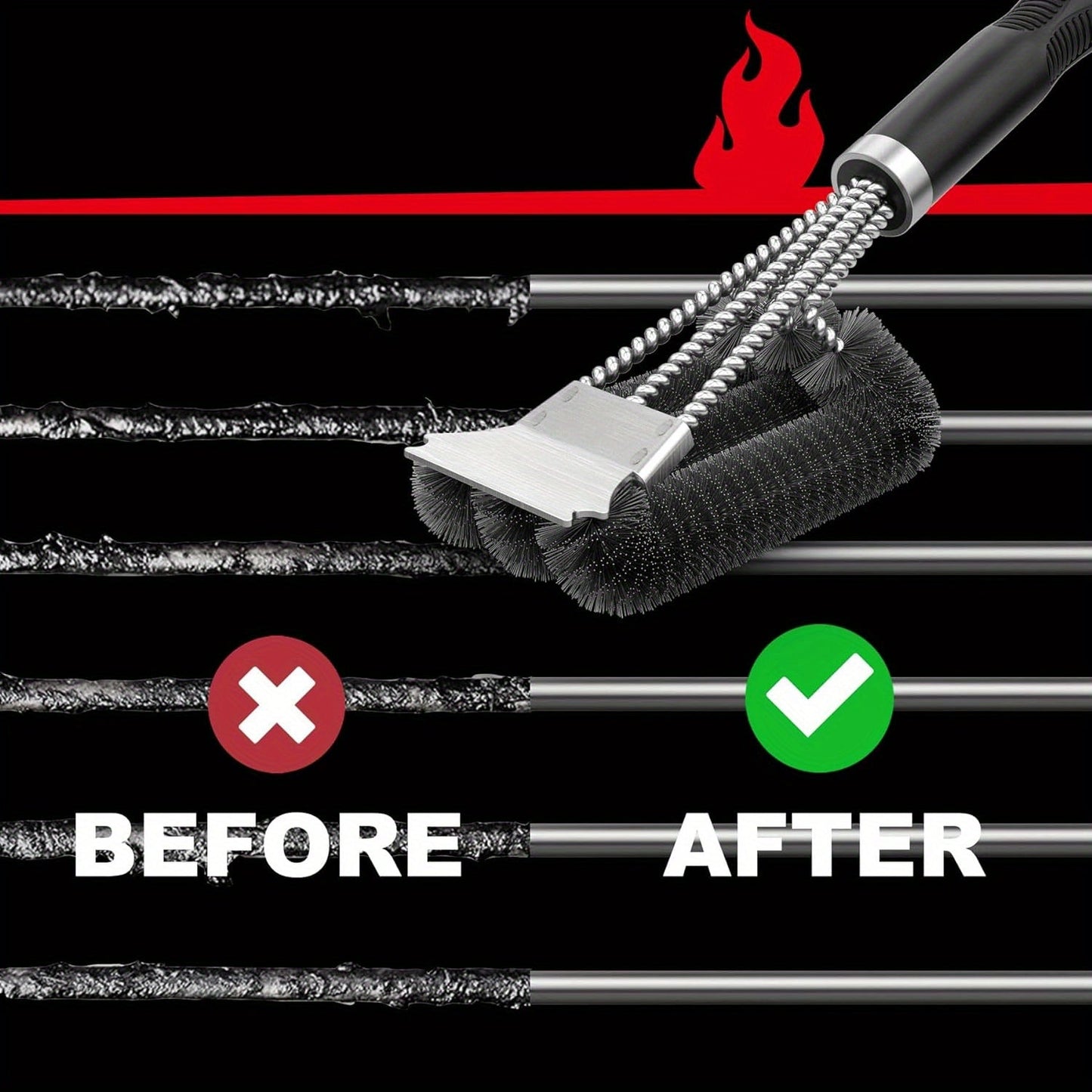 BBQ Grill Brush with Scraper with 3-Head