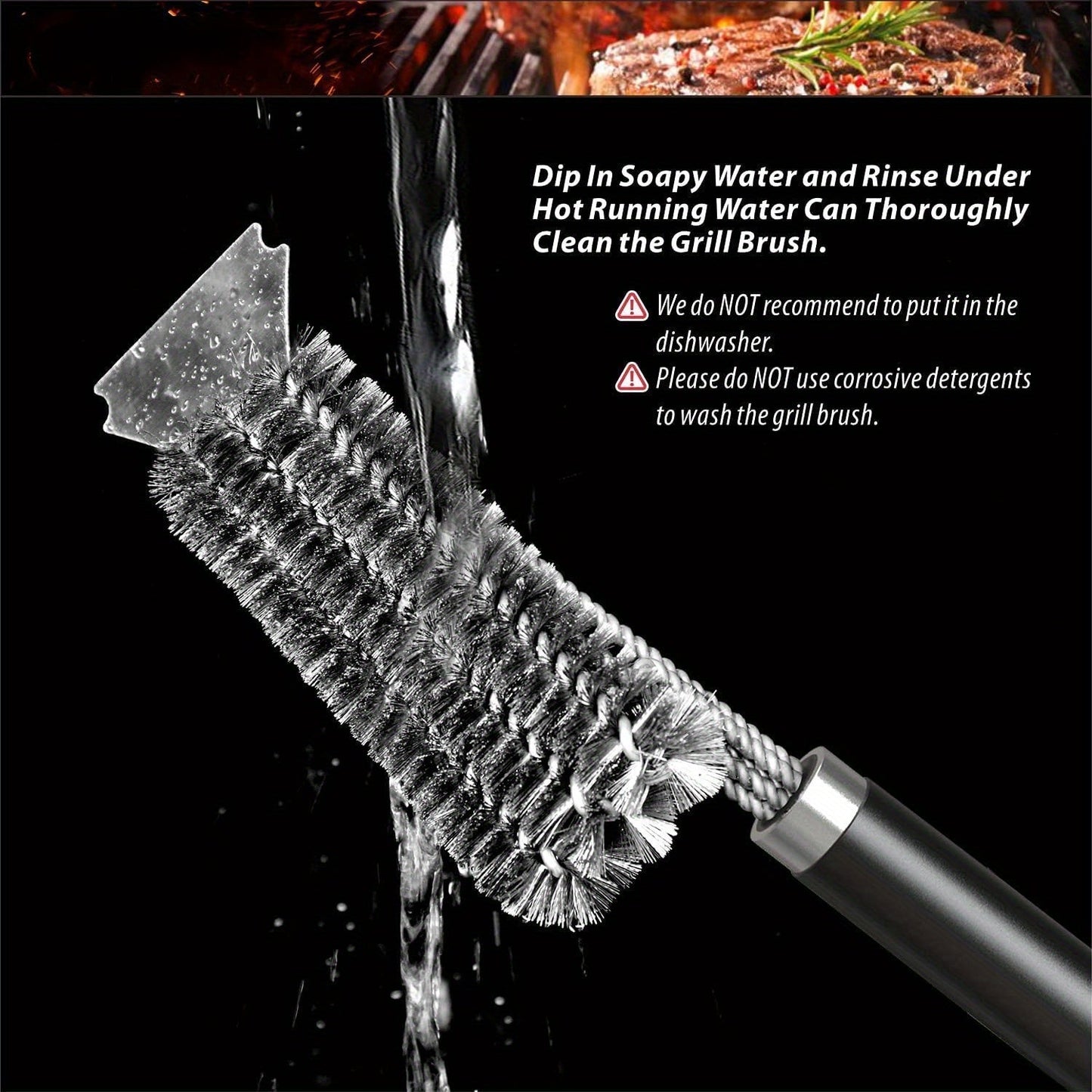 BBQ Grill Brush with Scraper with 3-Head