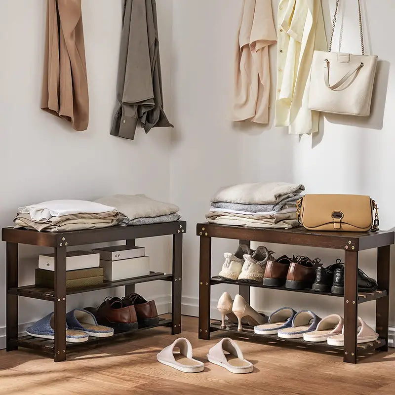 Vintage 3-Tier Bamboo Shoe Rack - Dark Brown