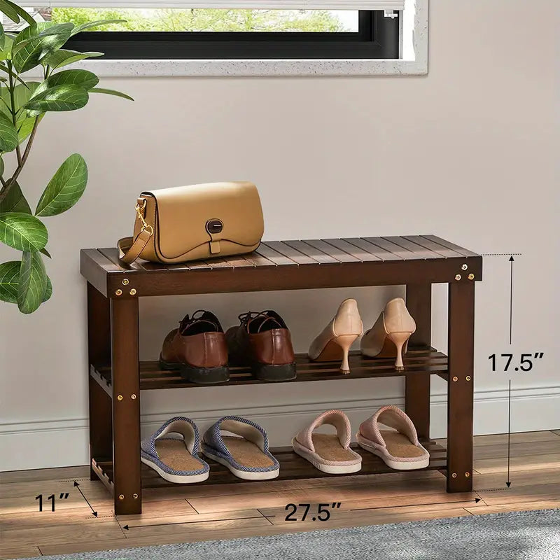 Vintage 3-Tier Bamboo Shoe Rack - Dark Brown