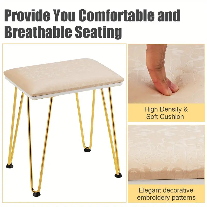 Elegant White Dressing Table Stool Set with LED Oval Mirror