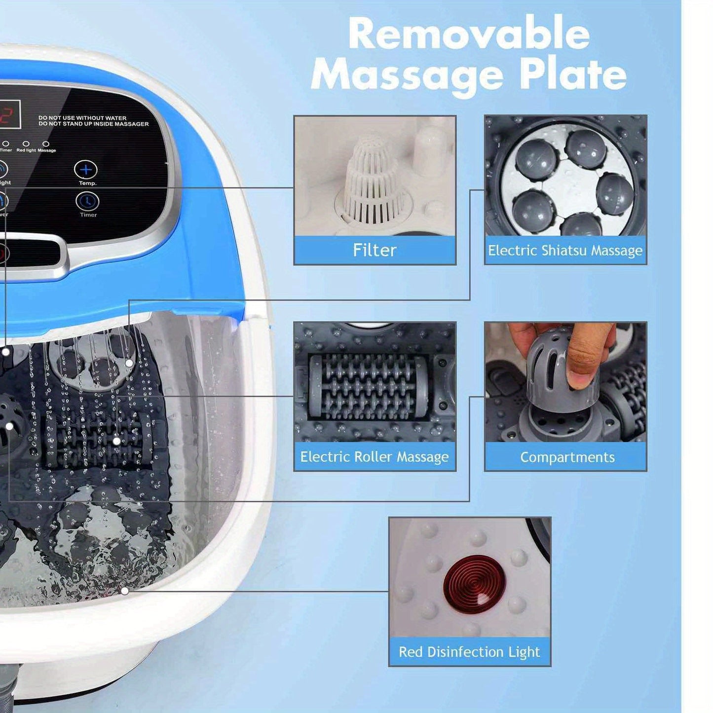 Electric Heated Footbath Tub – Foot Spa Massager(Blue)