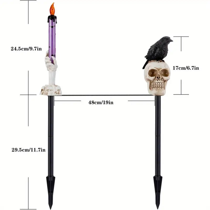 5-Pack Solar Skull & Candle Lights with Black Crow – Waterproof