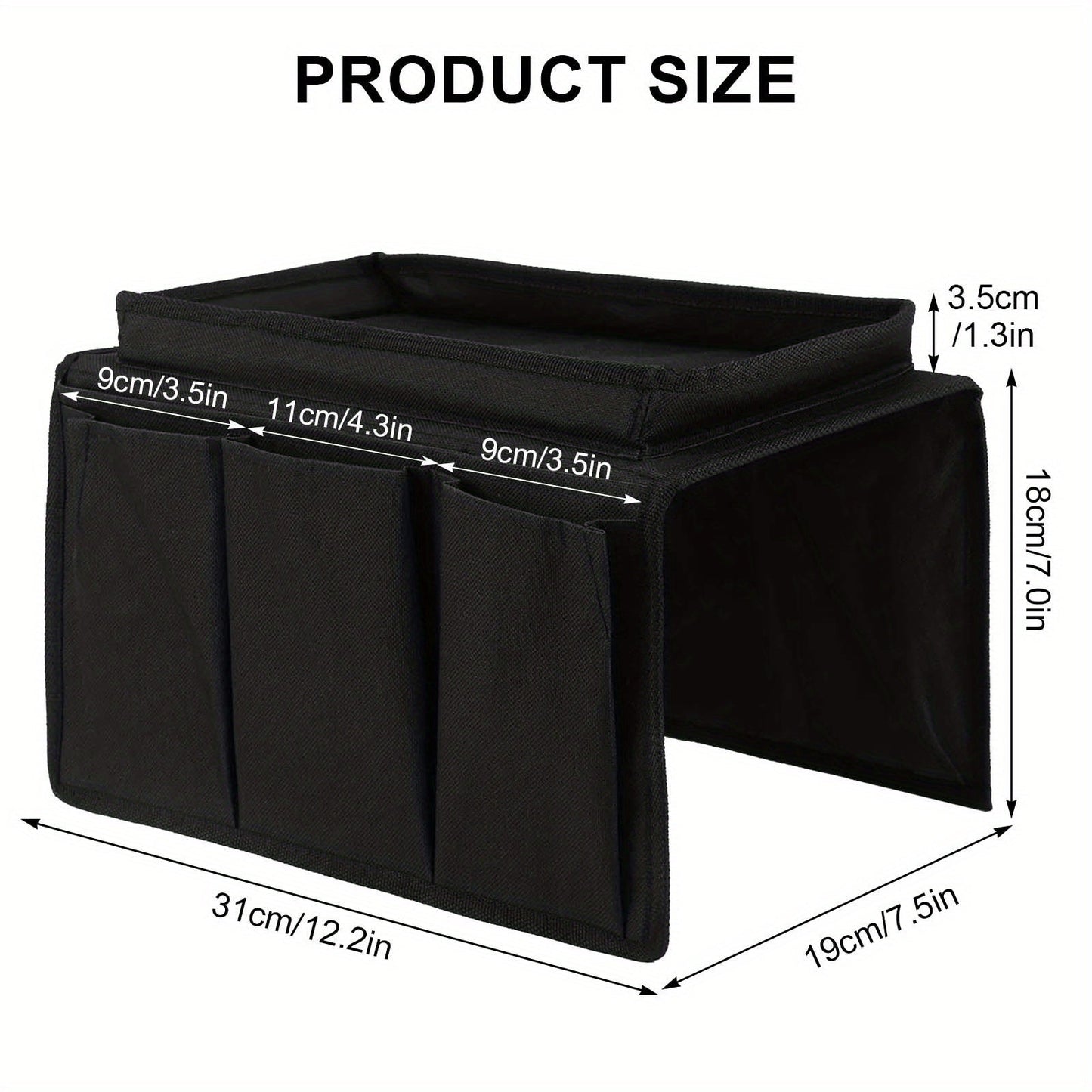 Sofa Armrest Organizer with Tray & Storage Pockets