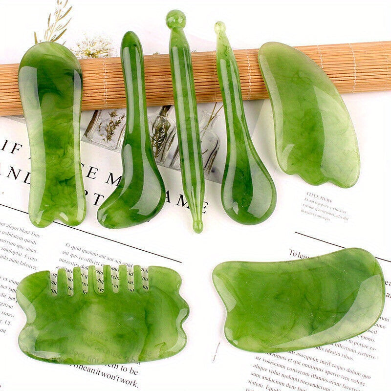 7-Piece Resin Gua Sha Scraping Massage Tool Set(Green)