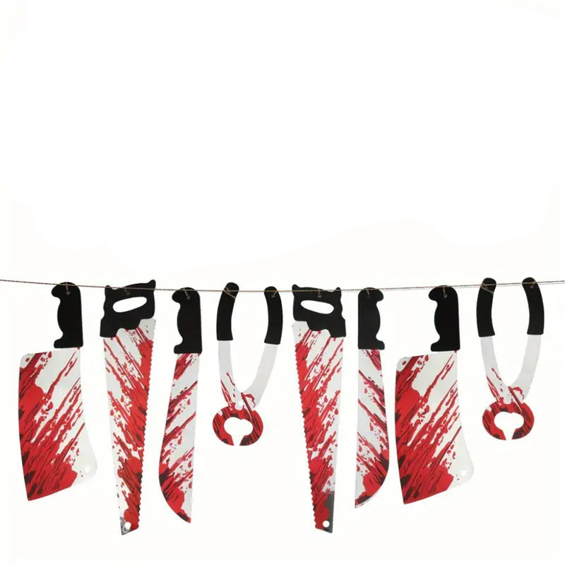 8 Blood Knife Pull Flags W/ Hanging Ornaments - 2 Sets