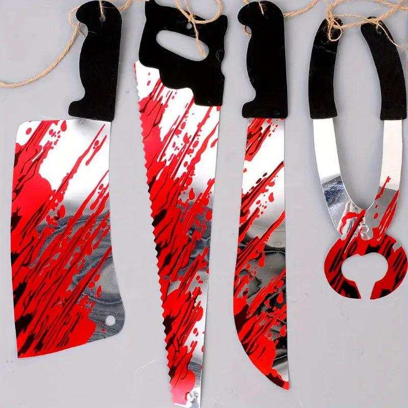 8 Blood Knife Pull Flags W/ Hanging Ornaments - 2 Sets