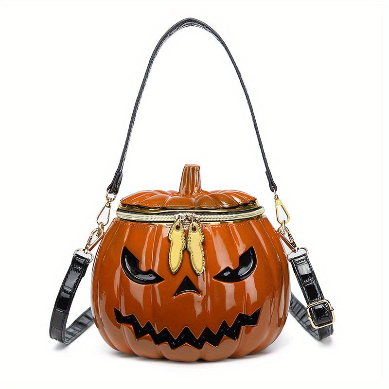 Chic Halloween Pumpkin Crossbody Bag with Dual Straps - Orange