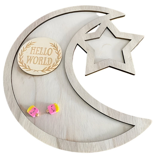 Wooden Moon and Star Snack Tray Decor