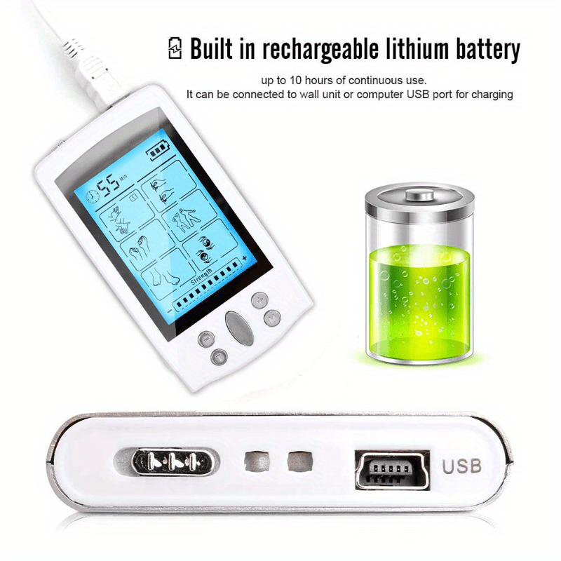 16-Mode Electric Massager - Dual Output EMS & TENS(White)