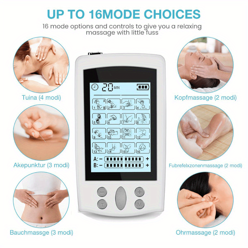 16-Mode Electric Massager - Dual Output EMS & TENS(White)
