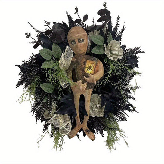 Spooky Mummy Halloween Wreath for Door and Indoor