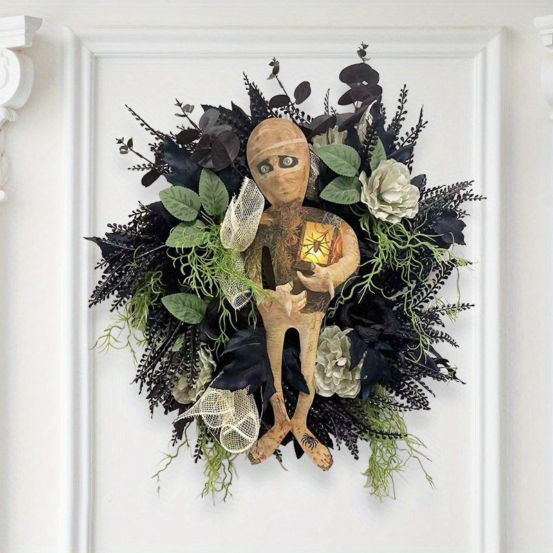 Spooky Mummy Halloween Wreath for Door and Indoor