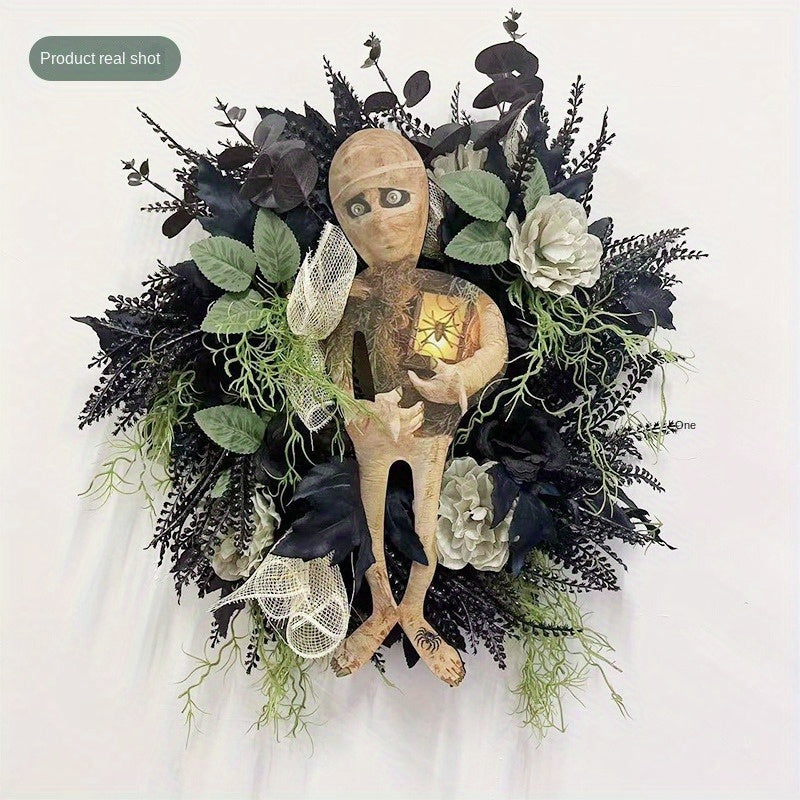 Spooky Mummy Halloween Wreath for Door and Indoor