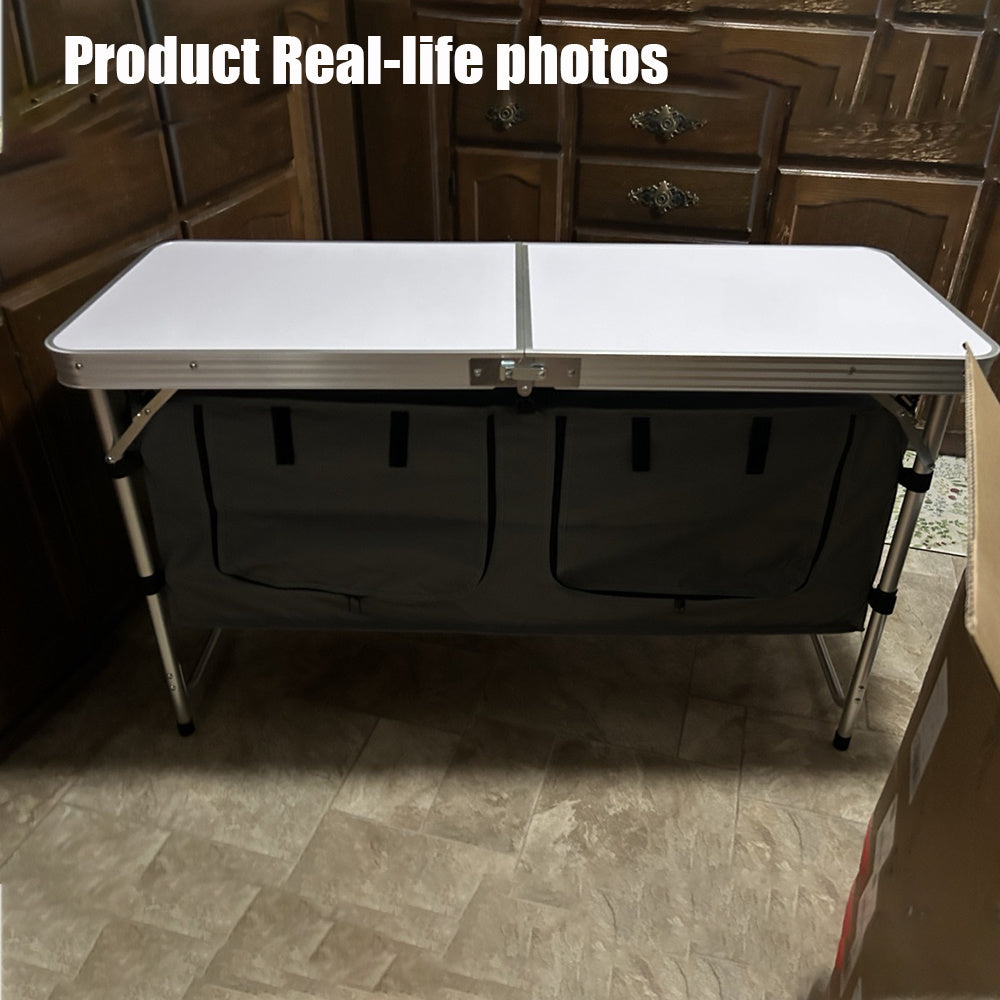 Folding Aluminum Table with Storage Cabinet