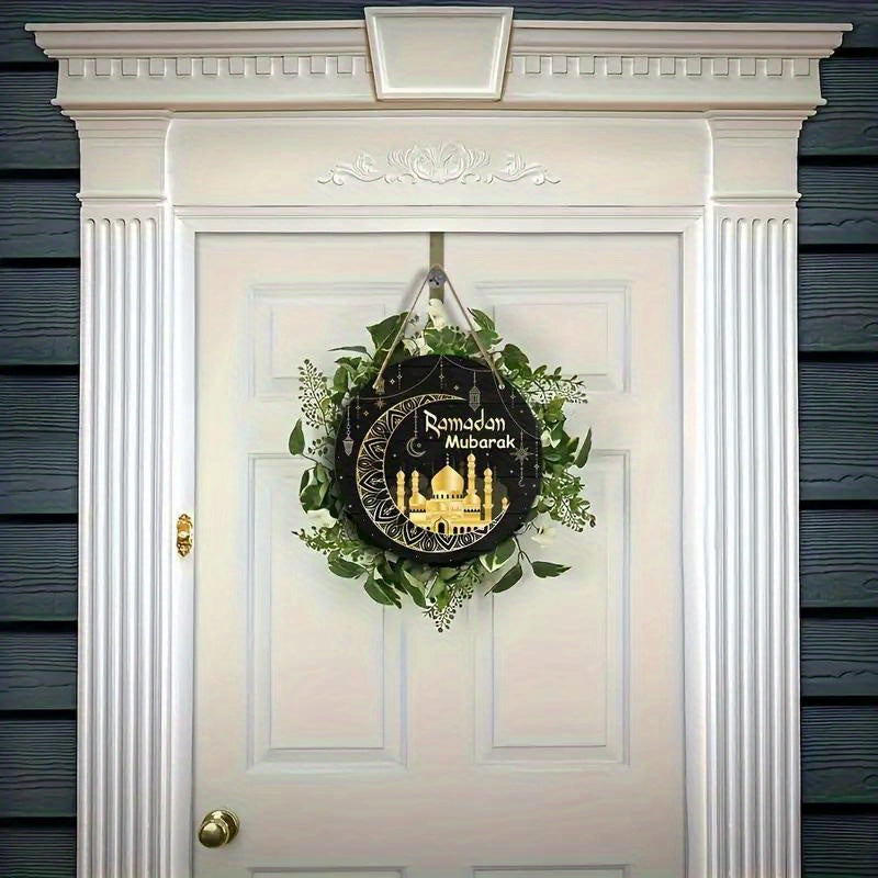 Wooden Ramadan Mubarak Sign Round Wreath Decor