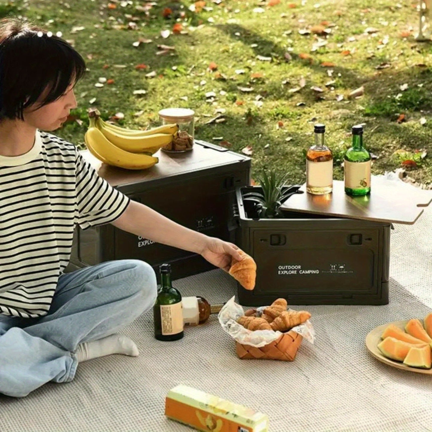 Folding Storage Box with Waterproof Wooden Lid