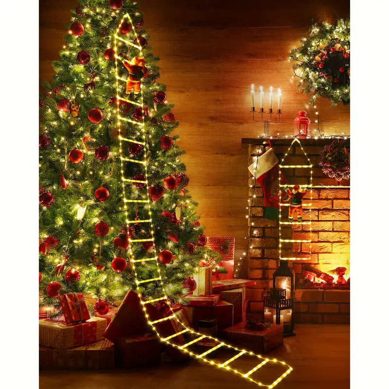 Santa's Festive Climb: Illuminated Christmas Ladder Light