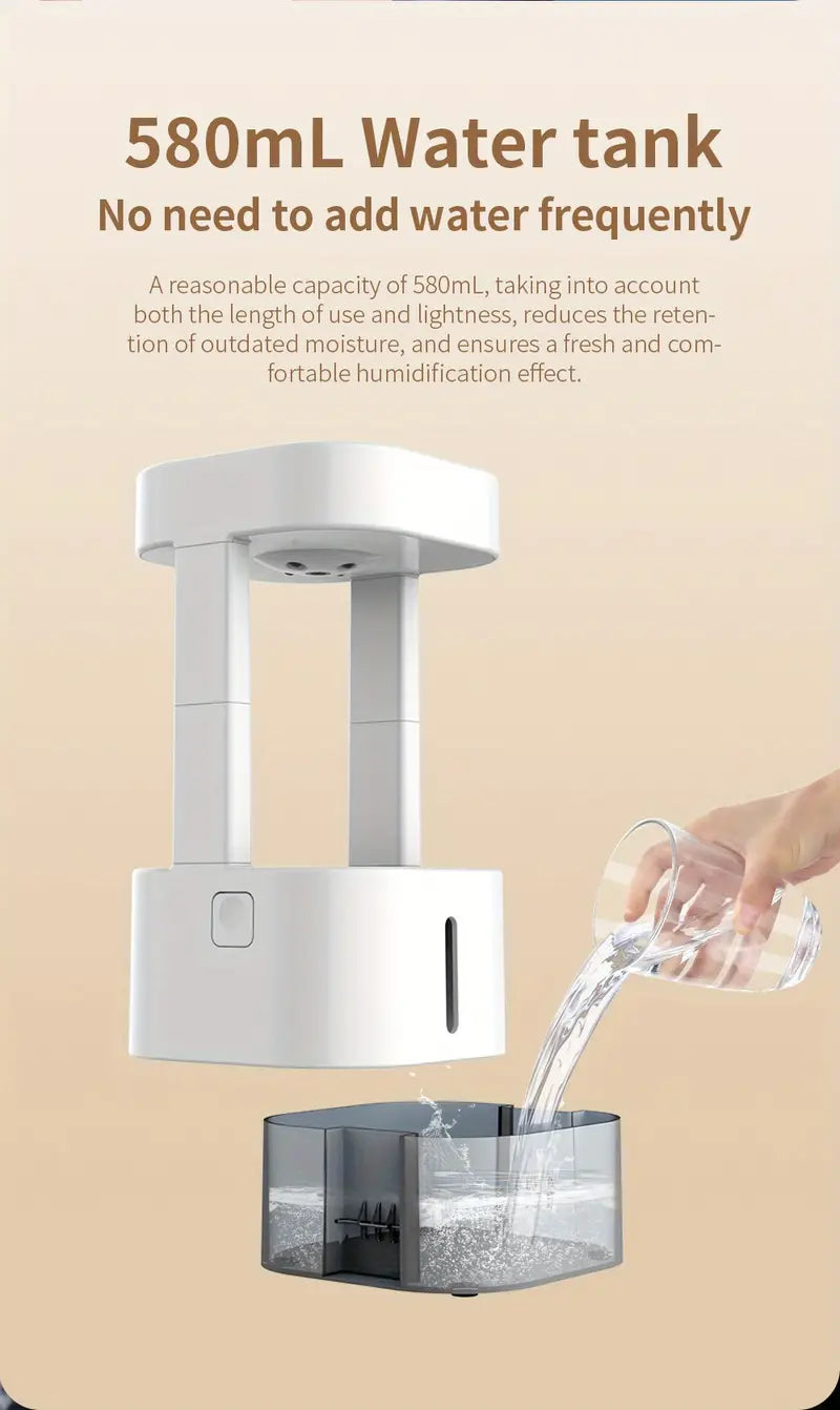Levitating Plant Water Drop Humidifier - 580ML Cool Mist, Anti Gravity Design, USB Powered, Nightlight