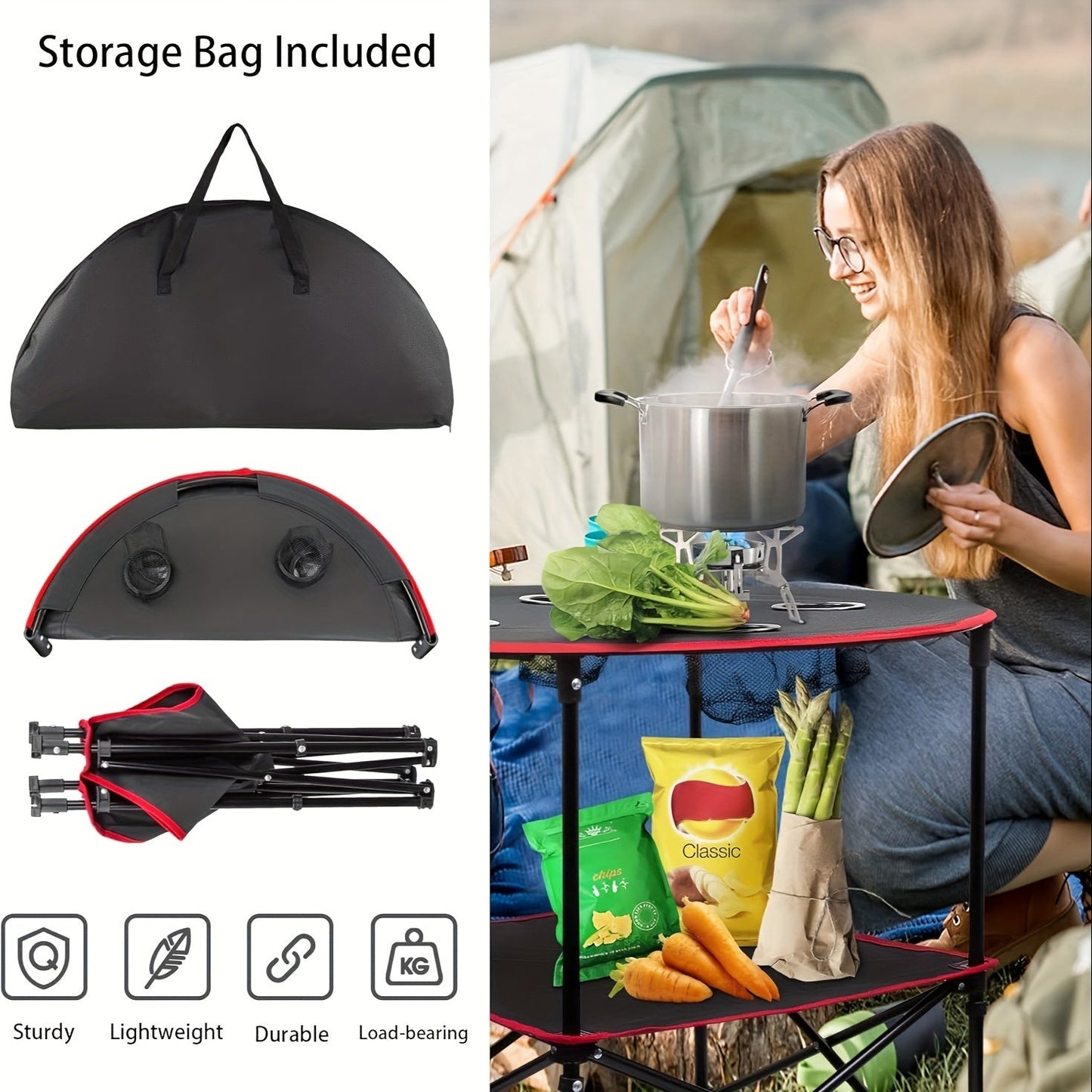 Folding Camping Table with Cup Holders & Carry Bag