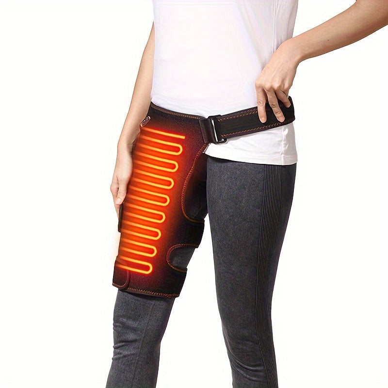 USB-Powered Heated Hip & Thigh Support Brace with Vibration Massage(Black)