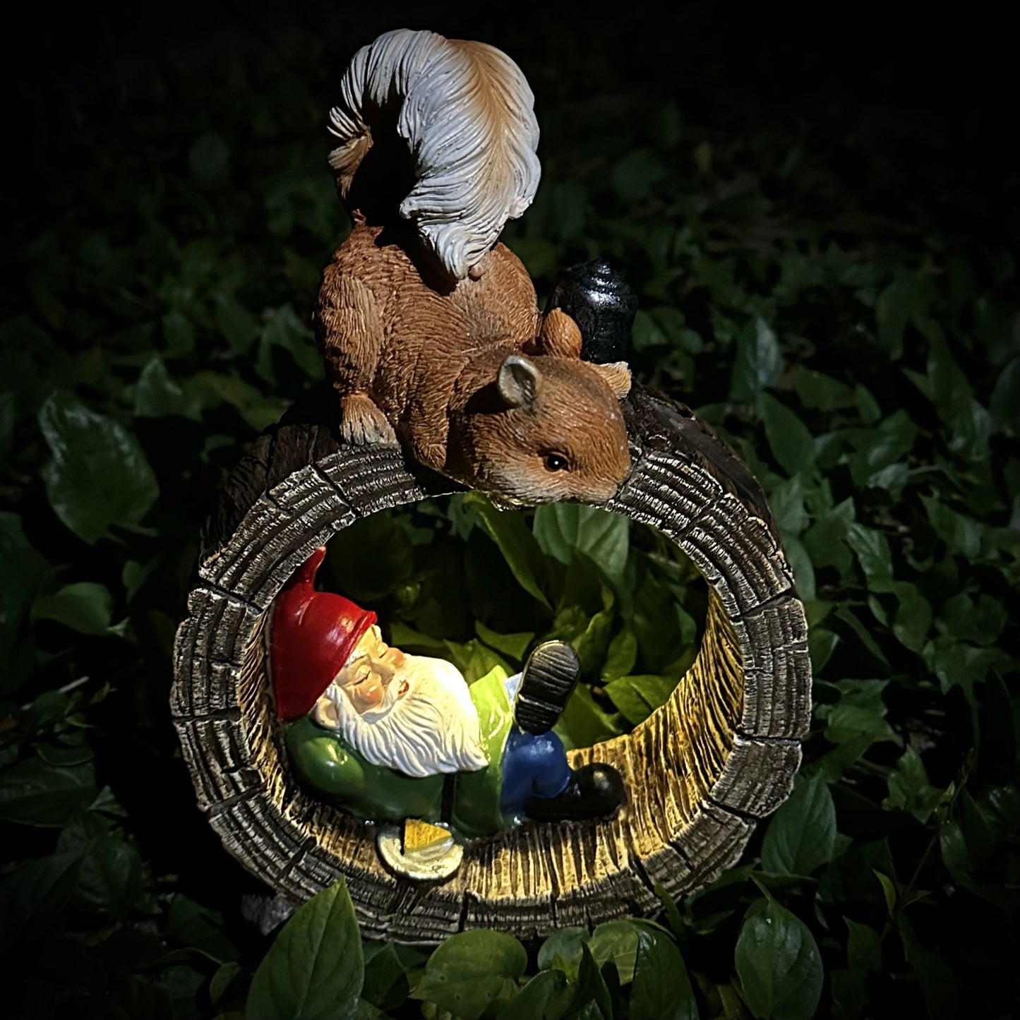Solar Squirrel Elf Garden Statue Light with Wireless Charging