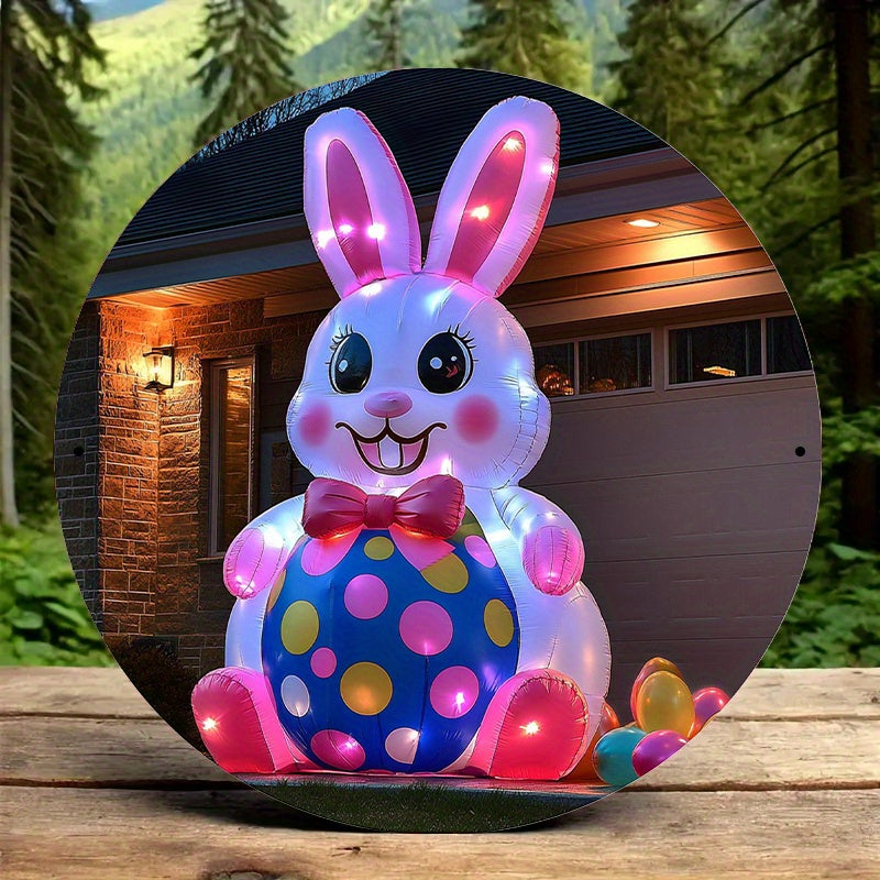 Inflatable Easter Bunny on Polka-Dot Egg Decoration