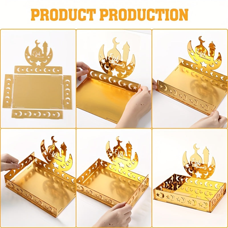 Golden Acrylic Eid Moon Star Dessert Tray