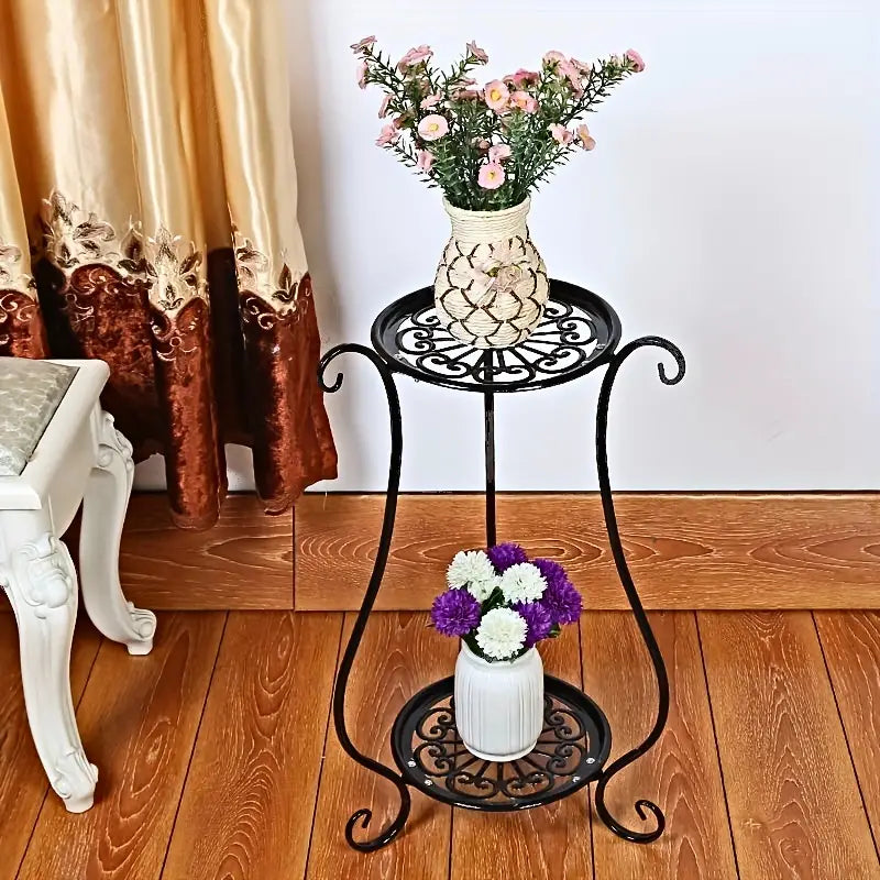 Black European Double-layer Flower Rack