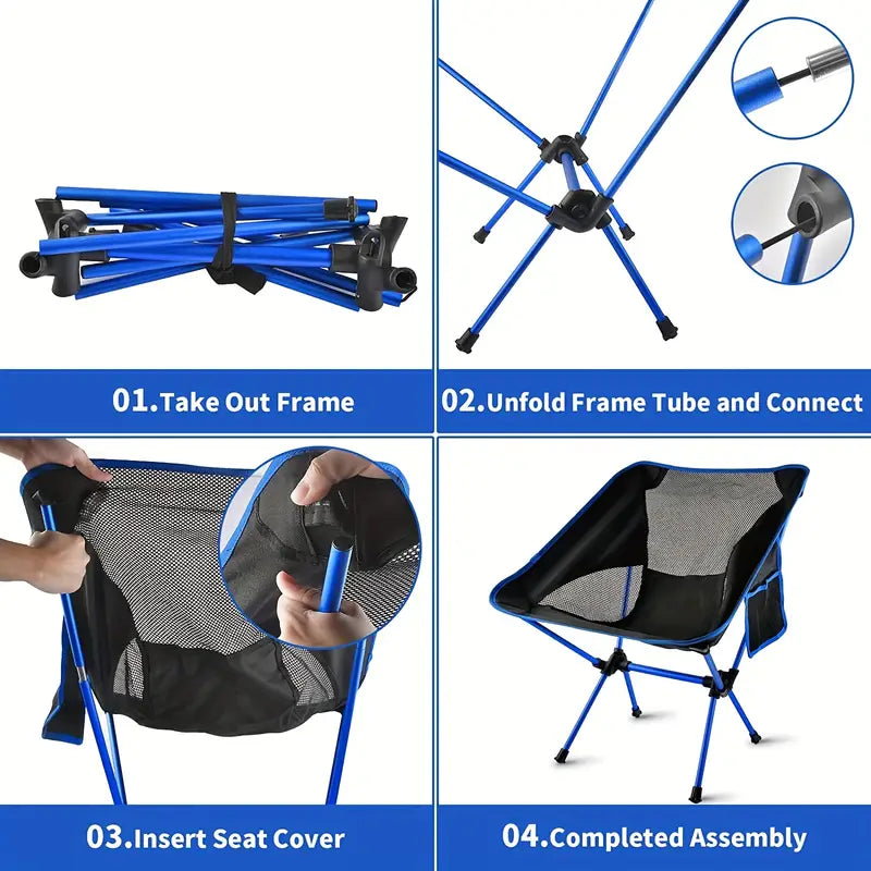 Ultralight Folding Camping Chair with Side Pocket - Sapphire