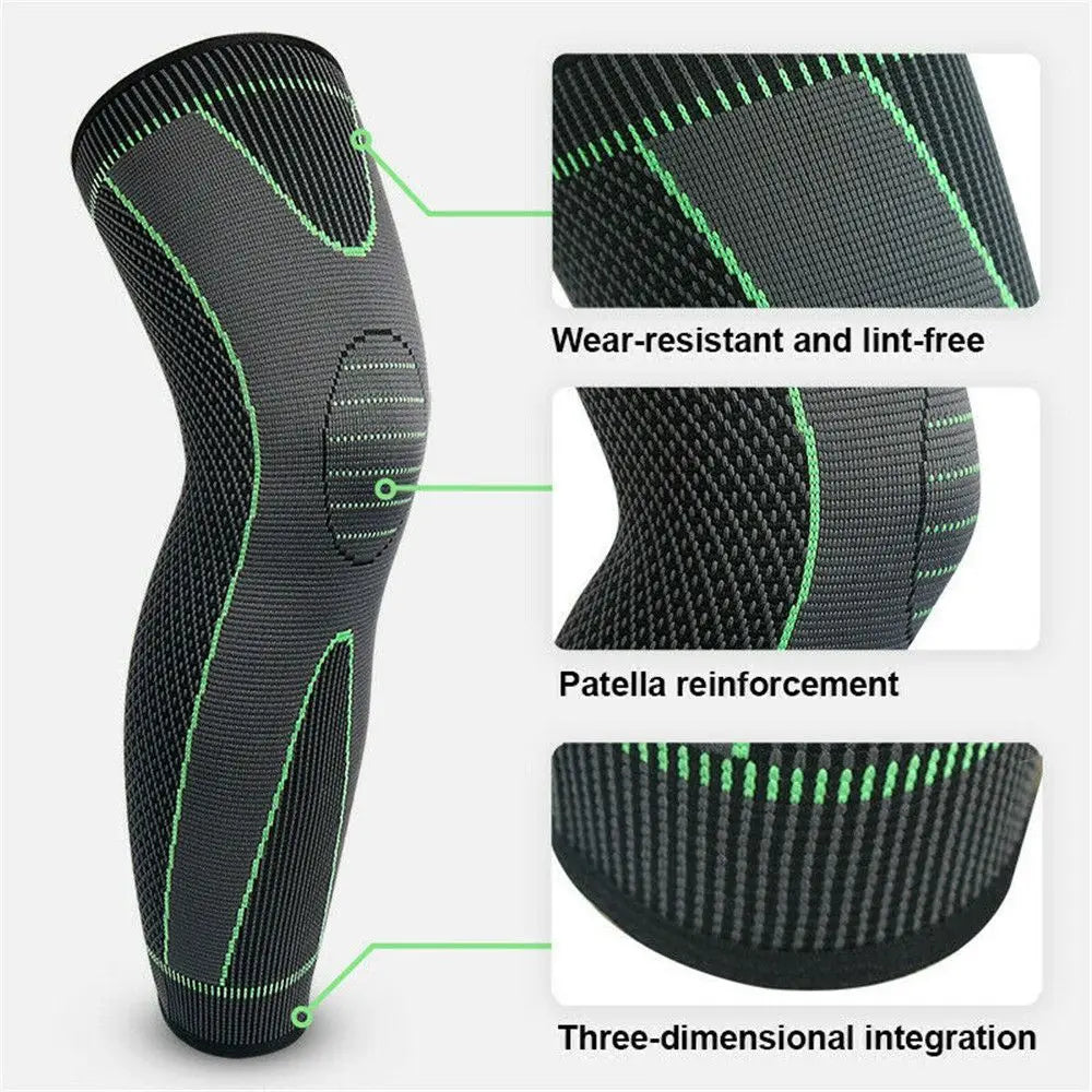 2Pcs Full Length Knee Support Compression Sleeve XL Green