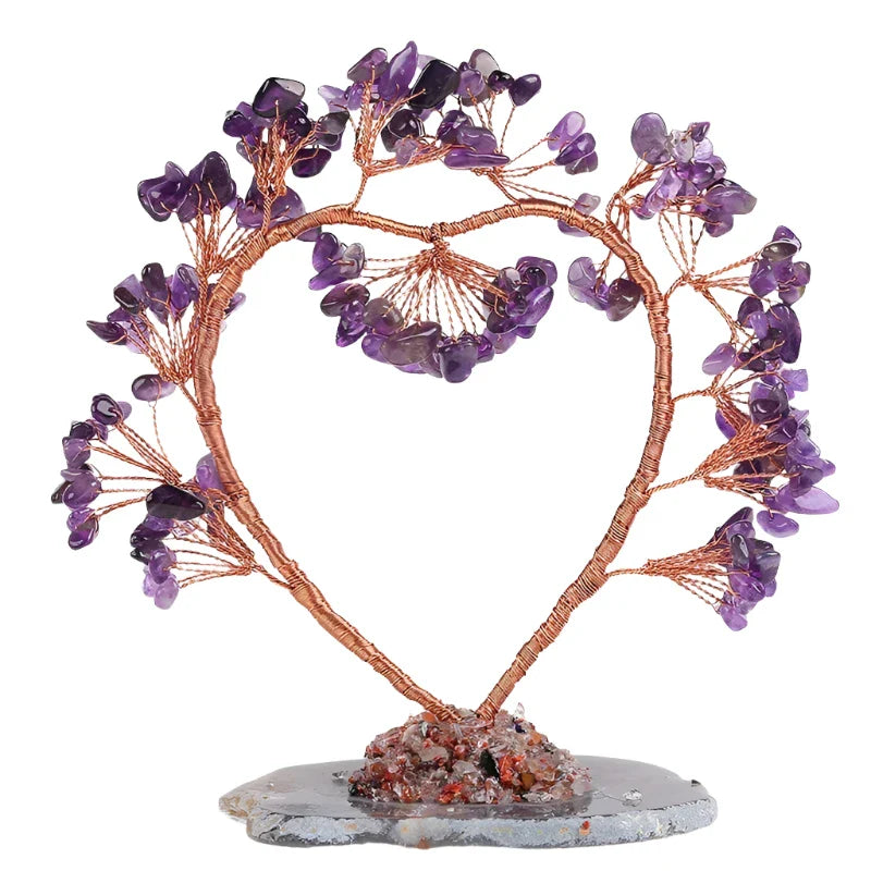 1PC Natural Amethyst Tree of Life Heart-Shaped