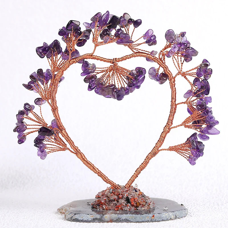 1PC Natural Amethyst Tree of Life Heart-Shaped