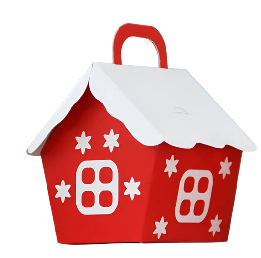 1Pcs Christmas Candy Boxes Red House Cookie Biscuit Packing Paper