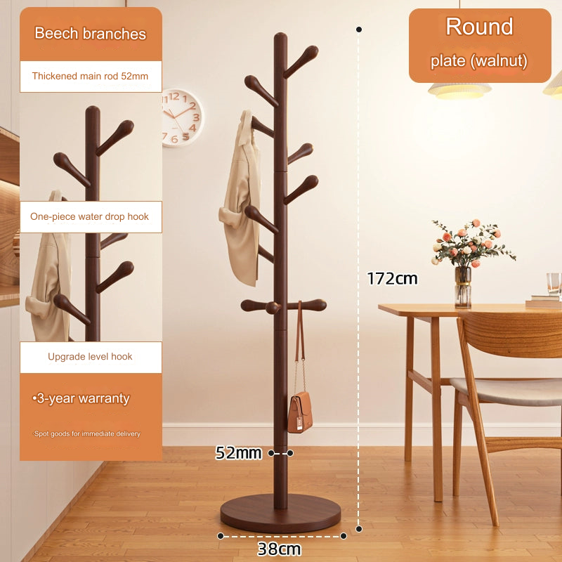 Solid Walnut Wood Floor Coat Rack - 10 Hooks