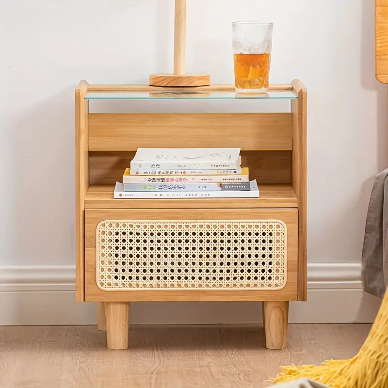 Modern Minimalist Bedside Table w/ Storage - Bamboo