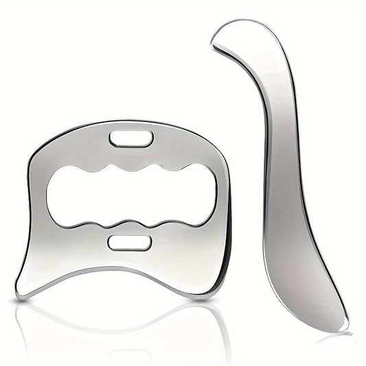 2pcs Stainless Steel Gua Sha Massage Tool Set(Silver)