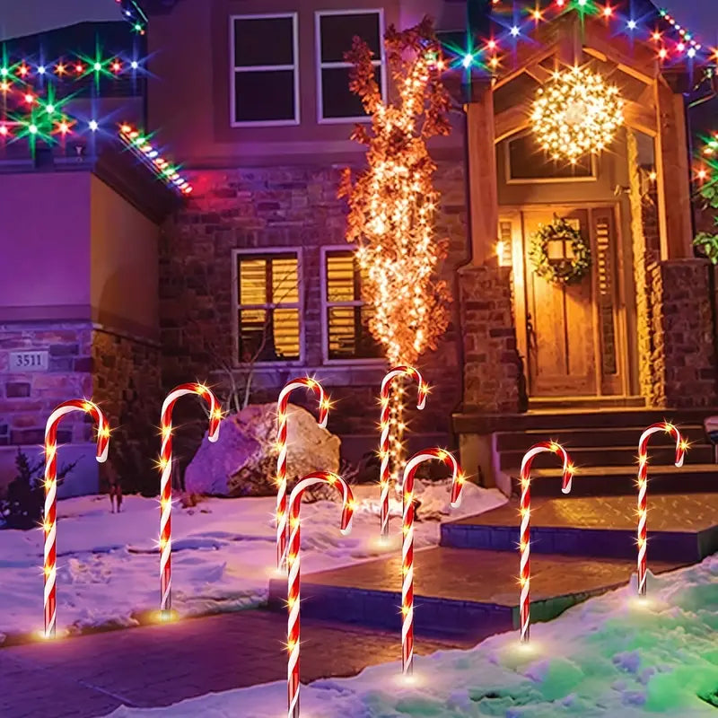 Set of 5 Solar-Powered Candy Cane Pathway Lights
