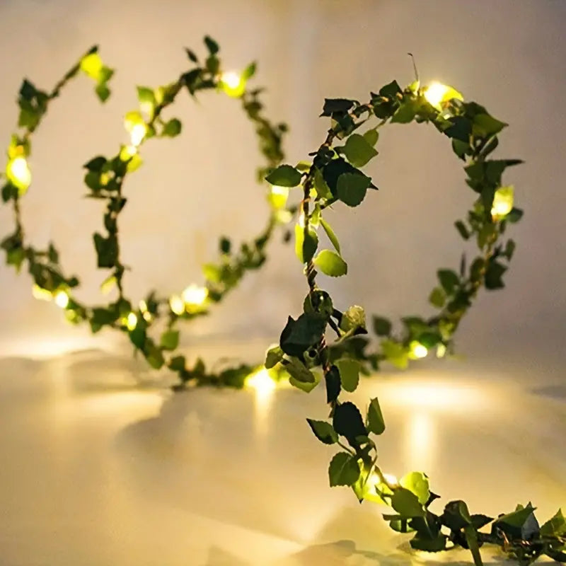 5m 50LED Green Leaf String Lights - Battery-Powered Fairy Lights