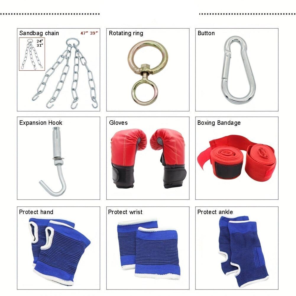 Hanging Hollow Boxing Sandbag Set with Hook for Home Gym(Red)