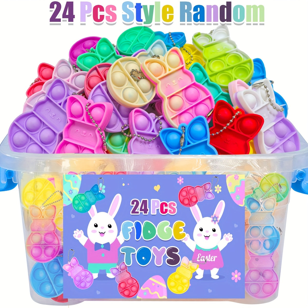 24pcs Easter Bunny Pop Fidget Toy Keychain Pack