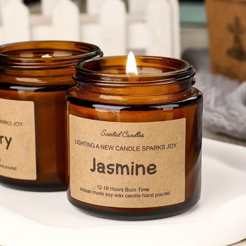 Jasmine Scented Soy Wax Candle in Glass Bottle