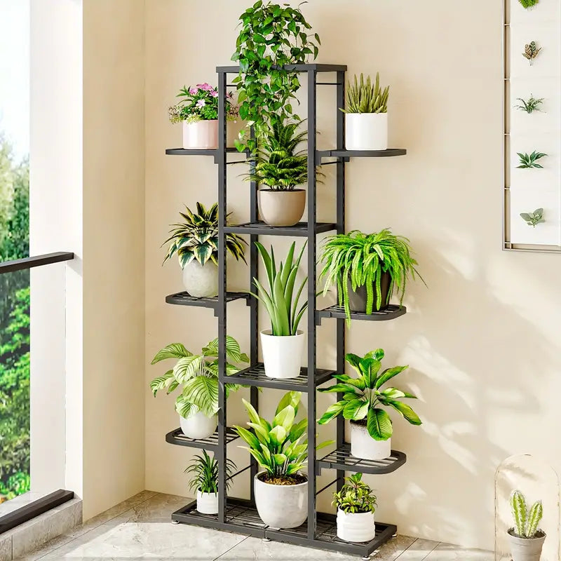 Heightened Dark Gray Metal Combination Flower Rack - Multi-Pot Succulent Holder