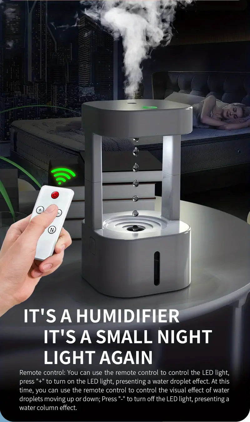 Levitating Plant Water Drop Humidifier - 580ML Cool Mist, Anti Gravity Design, USB Powered, Nightlight