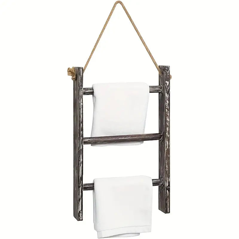 Rustic Wood Wall Hanging Towel Rack with 3 Tiers - Shabby Chic Style